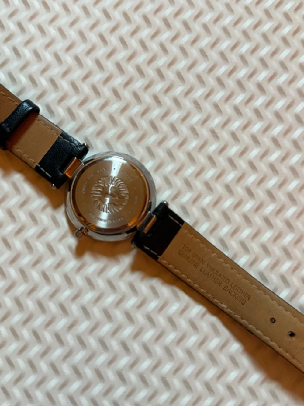 Anne Klein Black Leather‎ Strap Watch with Gold Accents